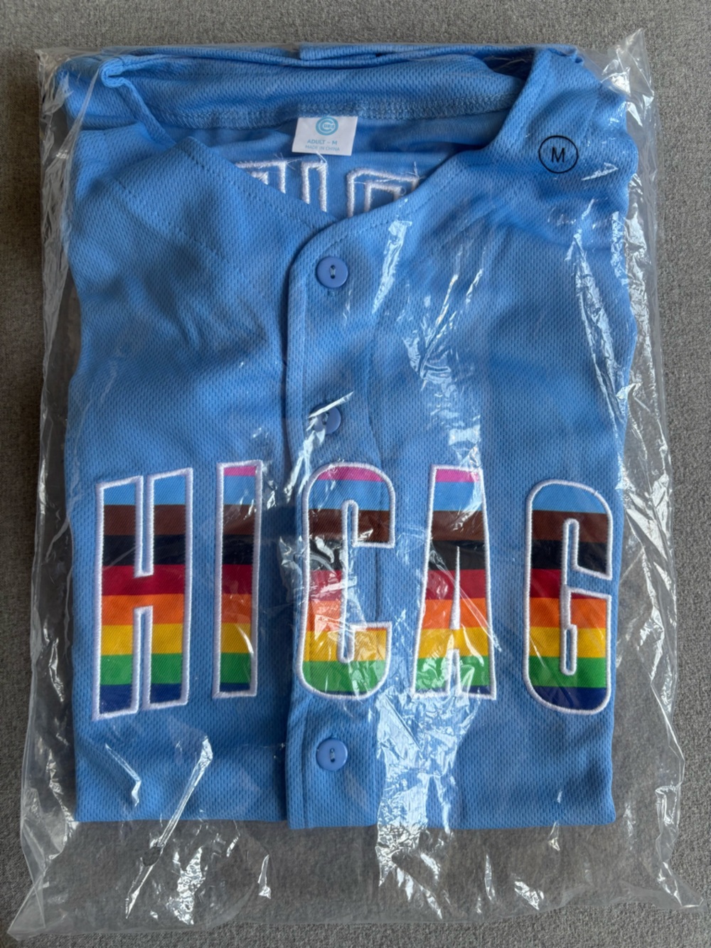 Chicago Cubs Pride Jersey | Light Blue Rainbow Baseball Jersey | Size Adult M